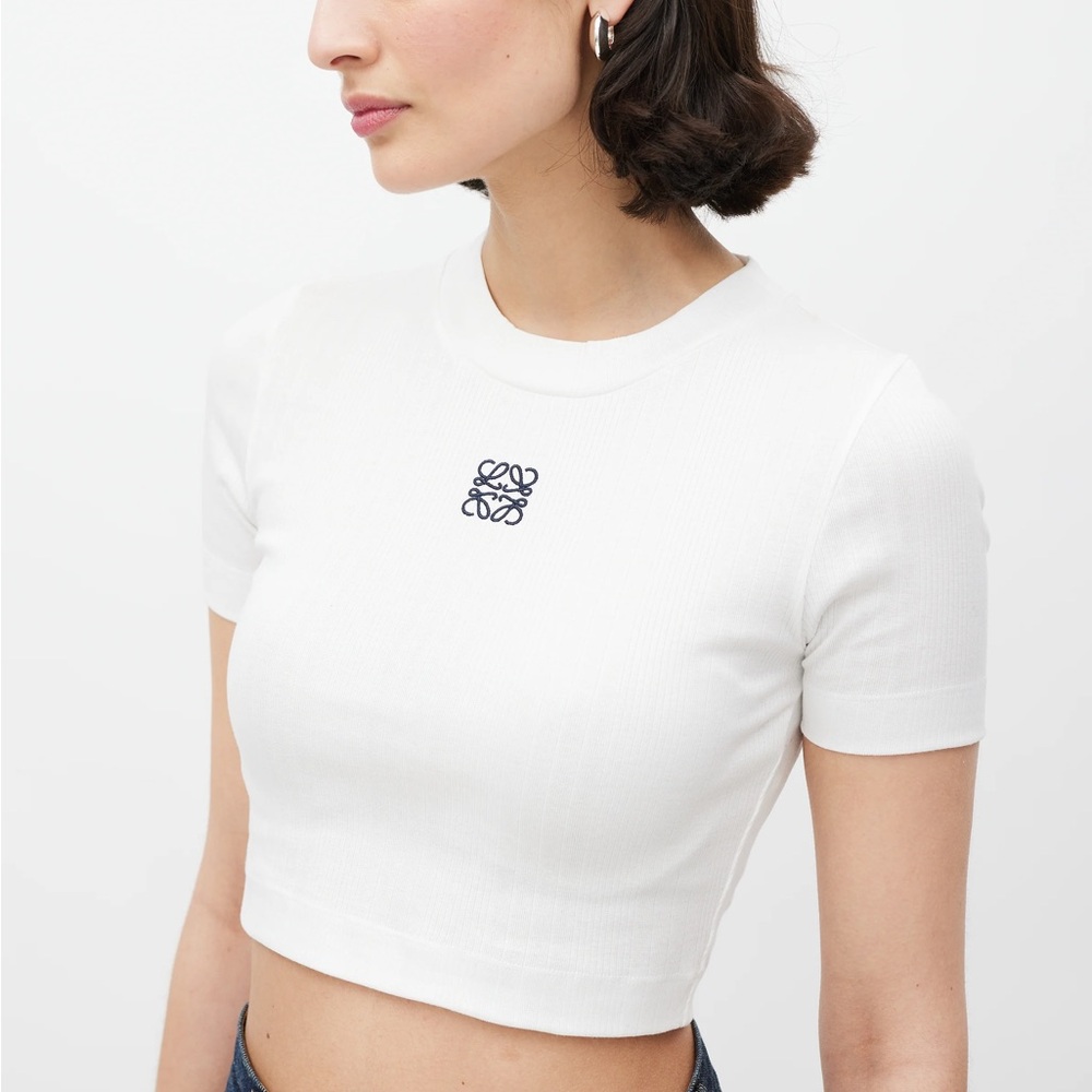 Loewe White Crop Top with Black Logo
